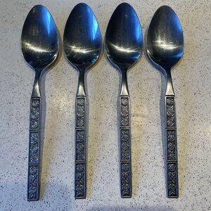 Stanley Roberts Stainless DORETTE Roses Floral Pattern 4 Table / Soup Spoons 7''